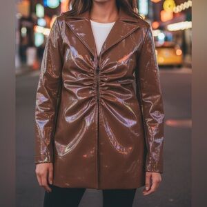 Fashion Nova Faux Patent Leather Blazer Jacket Brown Womens Medium